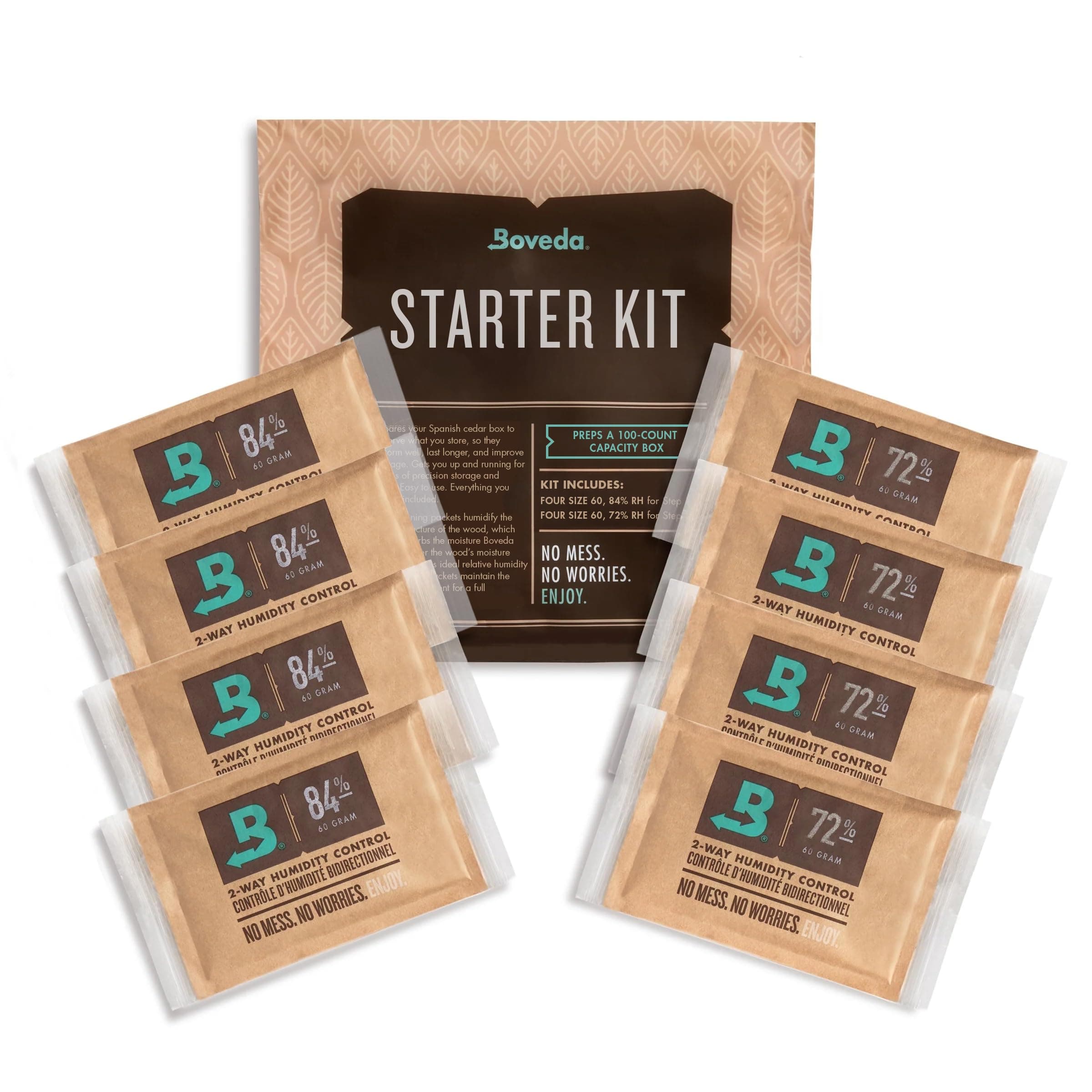 Boveda Starter Kit Bundle: Season a Wood Storage Box Plus Maintain Humidity with 2-Way Humidity Control | Includes (4) Each Size 60 Boveda 84% & 72% | 1-Count