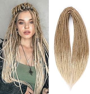 Leeven Double Ended Dreadlock Extensions 24 Inch Ombre Blonde Synthetic 0.6 cm Width Thin DE Dreads Crochet Hippie Wool Dreads 10 Strands Handmade Soft Loc Extensions for Women Men