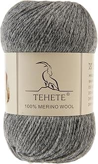 TEHETE 100% Merino Wool Yarn for Knitting 3-Ply Luxury Warm Soft Lightweight Crochet Yarn(Grey,3Balsl)