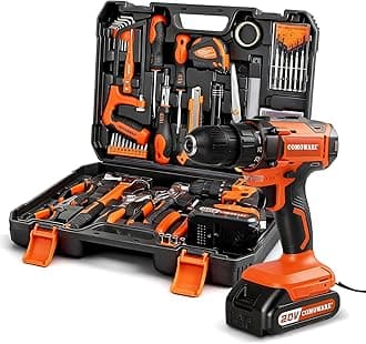 COMOWARE Household Tool Set with 20V Cordless Drill Driver, 120Pcs Hand Tool Kit for Men, Power Drill Set with Plastic Toolbox, Ideal for Office, Garden, DIY Project