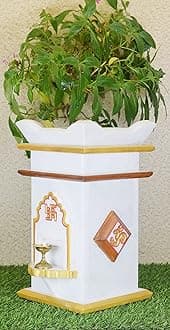 OBRAWAL Marble Mini Tulsi Pot | Tulsi Planter | Gardening Tulsi Planter | White Marble - 14" - 14x7.5x7.5 inch, Approx. [HxLxW]