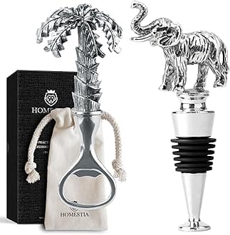 Homestia 2PCS Elephant Wine Stopper with Palm Tree Beer Bottle Opener Set, Wine Topper Seal Corks Silicone Wine Stopper, Reusable Cork Stoppers Bottle Toppers, Corks Stoppers