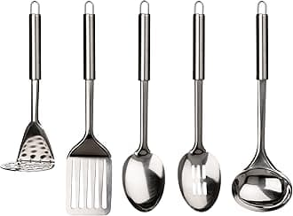 Premier Housewares 804792 Kitchen Set 5 Pieces Cooking Utensils Set Utensil Set Stainless Steel Cooking Kitchen Utensil Set Kitchen Utensils 34x12.2x11.8 cm