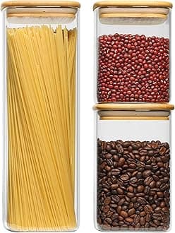 ComSafGlass Storage Jars with Lids Set of 3 - High Borosilicate Glass Airtight Kitchen Food Canister Clear Preserving Seal Containers with Lid Canning Cereal Spice (800/1100/2100ML)