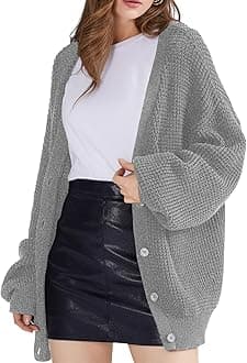 QUALFORT Cardigan Sweaters for Women 100% Cotton Button-Down Long Sleeve Oversized Knit Outerwear
