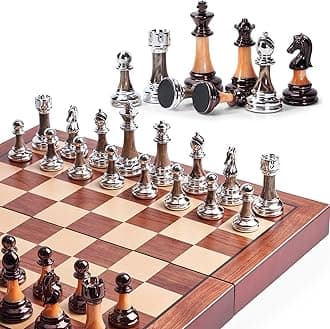 VAMSLOVE 16inch Staunton Chess Set with Acrylic Chess Pieces & Portable Folding Wooden Chess Board for Adults Kids