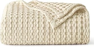 Bedsure Cooling Cotton Waffle Weave Blanket - Lightweight Breathable Blanket of Rayon Derived from Bamboo for Hot Sleepers, Luxury Throws for Bed, Couch and Sofa, Beige, 50x70 Inches