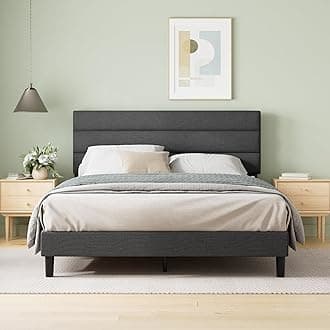 Zinus King Piper Upholstered Platform Bed with Horizontal Paneled Headboard, Wooden Slat Support, No Box Spring Needed, Easy Assembly, Eco Friendly Packaging, Dark Grey