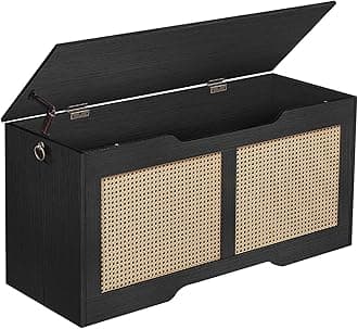 HOOBROStorage Chest, 39.3" Storage Bench, Rattan-Like Storage Trunk, Sturdy Entryway Bench Supports 220 lb, Shoe Bench, Safety Hinge, U-Shaped Opening, Easy Assembly, Black BB11CW01