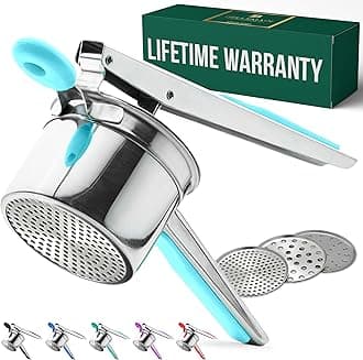 Bellemain Potato Ricer 15 oz with 3 Interchangeable Discs Mash Potato Masher Stainless Steel, Sweet Potato Masher Kitchen Tool Spaetzle Maker Press, Khuon Banh Lot, Spaetzle Noodle(AQUA BLUE), Medium