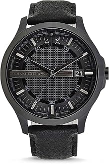 Armani Exchange Leather Analog Black Dial Men Watch - Ax2400, Black Band