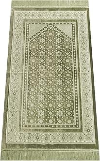 ihvan online, Soft Plush Lux Velvet Muslim Prayer Rug | Thick Janamaz | Sajadah | Soft Islamic Prayer Rug | Islamic Gifts | Prayer Carpet Mat, Elegant, Color: Green
