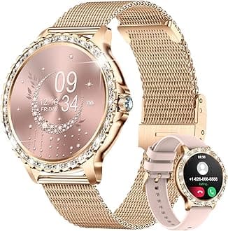 Smart Watches for Women,1.32" HD Fitness Tracker Watch with Answer/Make Call,AI Voice Control,Heart Rate/Calories/SpO2 Monitor 100+ Sport Modes Ladies Smartwatch for Android iOS Gold Mesh Strap