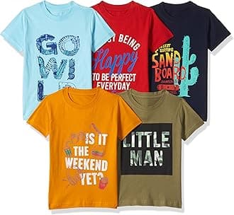 T2F Boy's Cotton Printed Regular Fit T-Shirt(Pack of 5)