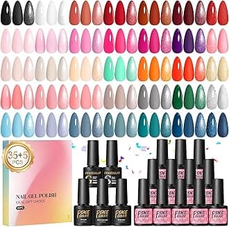40PCS Gel Nail Polish Set: 35 Colours Red White Green Gel Nail Polish Starter Kit with Base Coat and Glitter Matte & Glossy Top Coat Nail Art Set DIY Home Gifts for Women