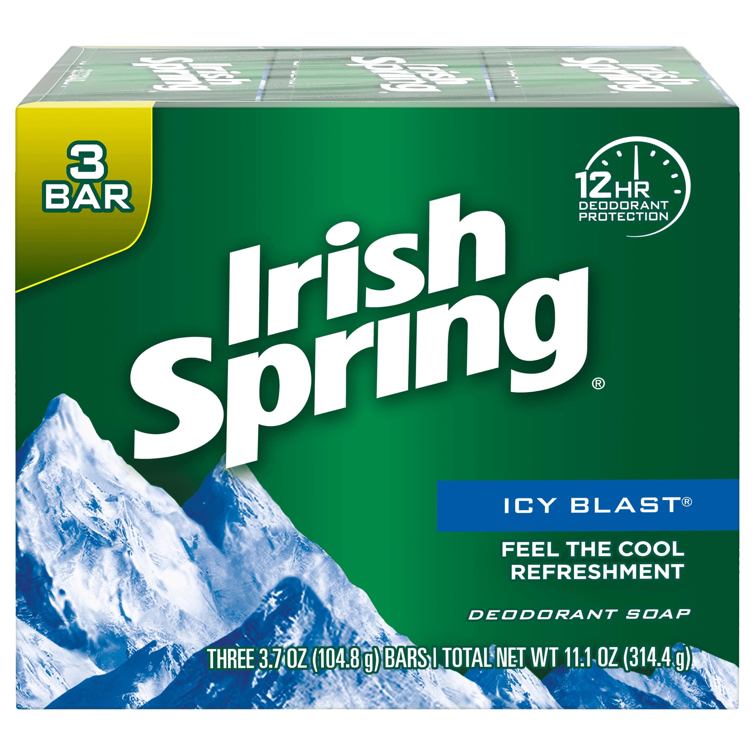 Irish Spring Bath Bar, Icy Blast 3.75 Oz, 12 Count 4pack of 3 Bar