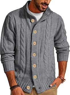 PJ PAUL JONES Men's Cardigan Sweaters Stand Collar Cable Knit Button Sweater