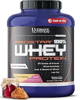 Ultimate Nutrition Prostar Whey Protein Powder of Isolate Concentrate Peptides Blend – Low Carb and Sodium, Keto Friendly, 25 Grams of Protein and 6 Grams of BCAAs - Peanut Butter &Jelly, 5.28 Pounds