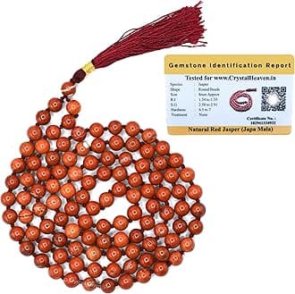 Certified Red Jasper Crystal Japa Mala Ganthi - 108 Beads Buddhist Prayer Beads - AAA Grade Original Healing Gemstone Agate Mala for Yoga Meditation Spiritual Reiki Feng Shui