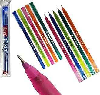 ELKOS BLUE Ballpoint Pens, 0.6mm Fine Point, Pack of 10, FunGL Ball Pens, Smooth Writing, Perfect School Office Home Pens, ZOFAX Black Ball Pen