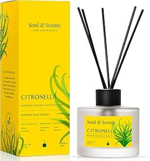 Soul & Scents Citronella Reed Diffuser Set, Free 6 Fiber Reed Sticks|Toxin Free & Stress Relief, Fine-Living Natural Fragrance, Long Lasting, Smoke Less Room Freshener, 120 Ml (Pack of 1, Tranparent)