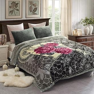 JML Fleece Blanket King Size, 87" x 94", 10.5 Pounds, Heavy Korean Style Raschel Blanket, Perfect for Fall Winter- Silky Soft, Thick, Warm, 2 Ply A&B Printed, Grey Red Floral