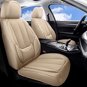 Front Car Seat Covers, 2 Pieces Car Seat Cover, Waterproof Car Seat Protectors, Nappa Leather Car Seat Cushion, Driver Seat Cover Universal Fit for Most Sedans SUV Pick-up Truck, Beige