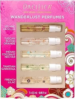 PacificaBeauty, Wanderlust Spray Perfume Trial Set, Island Vanilla, 5 Scents, Fragrance Sampler Gift Set, Natural & Essential Oils, Clean, Vegan & Cruelty Free