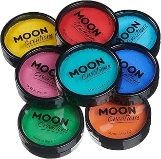 Pro Face & Body Paint Cake Pots by Moon Creations - Brights Colours Set - Professional Water Based Face Paint Makeup for Adults, Kids - 1.26oz
