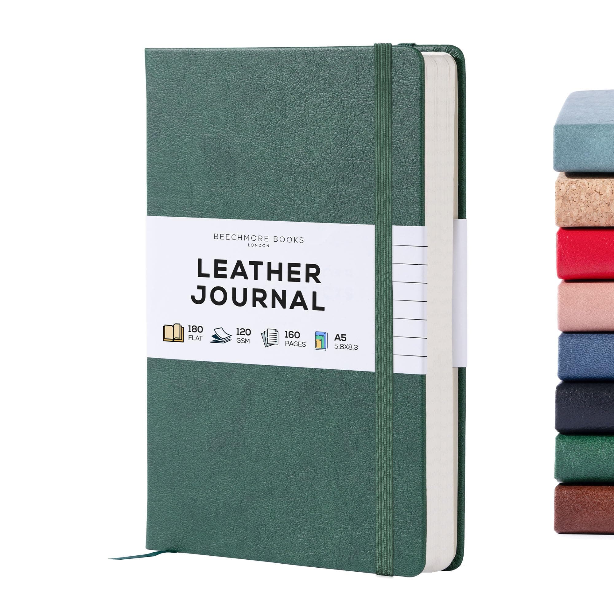 BEECHMORE BOOKS Lined Journal Notebook, 5.8 x 8.3 inch, A5 160 Lined Pages, Hardcover Leather Journals for Women, Men, Writing and Notebooks for Work - 120 GSM Thick Paper, Gifts Box Included