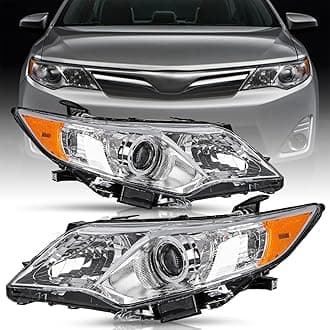 Projector Headlight Assembly Set for 12-14 Toyota Camry L/Le/Xle/Hybrid/SE Driver Passenger Side (Chrome Housing with Amber Reflector)