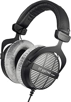 beyerdynamic DT 990 PRO Over-Ear Studio Monitor Headphones - Open-Back Stereo Construction, Wired (80 Ohm, Grey) (Renewed)