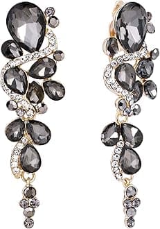 Clearine Bohemian Teardrop Cluster Crystal Diamante Clip-On Long Drop Dangle Chandelier Earrings, Statement Earrings for Costume, Wedding Bridal Jewellery for Brides