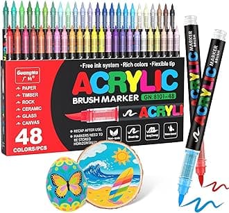 48 Colours Acrylic Marker Pens for Paper, Glass, Pebble, Metal, Plastic, Wood