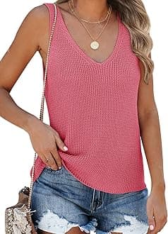 Tutorutor Womens Summer Sleeveless V Neck Sweater Vest Fall Knitted Loose Cami Tank Tops