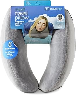 Travelrest NEST Patented Ultimate Memory Foam Travel Pillow/Neck Pillow - Washable Cover - Voted Best Travel Pillow for 2018-2025 by Wirecutter - Compresses to 1/4 of its Size