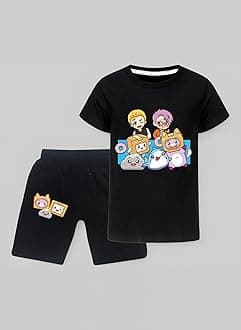 Lankybox Boys' Shorts Cotton Casual Comfort Shorts for Boys Casual Summer Cool Kids Sports Pants and Top Tee