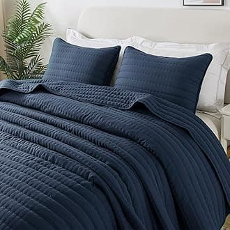ROARINGWILD Navy Blue Queen Size Quilt Bedding Sets with Pillow Shams, Mustard Full Lightweight Soft Bedspread Coverlet, Quilted Blanket Thin Comforter Bed Cover for All Season, 3 Pieces, 90x90 inches