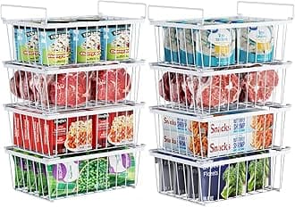 iSPECLE Deep Freezer Organizer, 8 Pack Wire Baskets for 5 Cu.Ft Chest Freezer & Upright Freezers (Over 8.5 Cu.Ft), 14" x 9.4" Stackable Heavy Duty Storage Bins Easy Access to Sort Meat, White