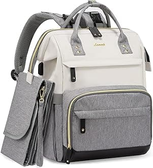 LOVEVOOKDiaper Bag Backpack, Baby Bag with Changing Station, Large Diaper Backpack for Moms Dads, Waterproof Leather Accents Baby Boy and Girl Bag for Travel Baby Essentials, Grey-BeigeOEKO-TEX STANDARD 100