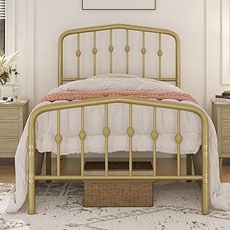 Yaheetech Metal Bed Frame Twin Size Metal Platform Bed Frame with Victorian Style Headboard/Footboard/Easy Assembly/No Box Spring Needed/Antique Gold