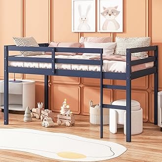 Bellemave Twin Size Low Loft Bed,Kids Loft Bed with Ladder,Solid Wood Low Loft Bed Twin Size for Girls Boys,Blue