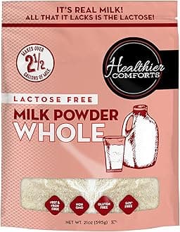 Healthier Comforts Lactose Free Whole Milk Powder | Non-GMO, rBST Hormone Free, Kosher, Gluten Free, No Fillers | Baking, Coffee Creamer, Shakes, Pantry Staple, Camping | Makes 2.5 Gallons (21 oz)