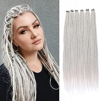Leeven 40 Strands Grey Dreadlock Extensions 18 Inch Single Ended Handmade Soft Dreads Extensions 0.6 cm Width Loc Extensions Synthetic Reggae Hippe Style Crochet Hair for Women Men