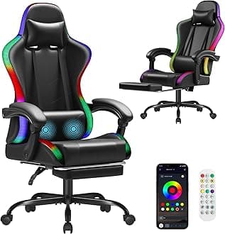 Homall Gaming Chair, Video Game Chair with Footrest and Massage Lumbar Support, Ergonomic Computer Chair Height Adjustable with Swivel Seat and Headrest (RGB Dark Black)