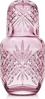 Bedside Night Carafe, Water Pitcher with Cup, Water Carafe - Cup and Bottle to Keep Next To Your Bed for a Handy Midnight Drink - Blush