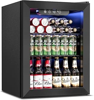 Beverage Refrigerator Cooler - 16 Bottle 68 Can Mini Fridge with Glass Door, Soda Wine Beer Drink Fridge - Small Refrigerator for Office Home Bedroom Dorm Bar, 1.7 Cu.Ft, Black
