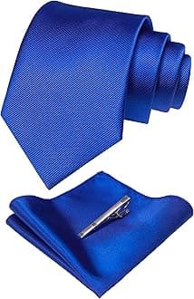 Solid Color Formal Necktie and Pocket Square Tie Clip Sets for Men