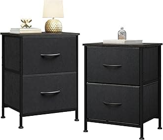 WLIVE Black Nightstand Set of 2, Night Stand with 2 Fabric Drawers, Small Dresser for Bedroom, Bedside Tables for Small Spaces, Dorm, Wood Top