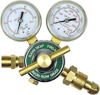 Flame Tech Flow Gauge Argon Regulator, Easy to Read 2” Dual-Scale Gauges, Ideal Welding Tool, Sturdy Construction, Comes Packaged in a Black Box, Tested in The USA